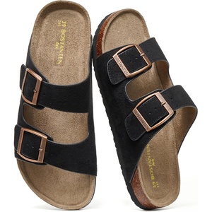 image:imageBOSTANTEN Womens Slide Sandals Comfortable Faux Suede Adjustable StrapsBlack